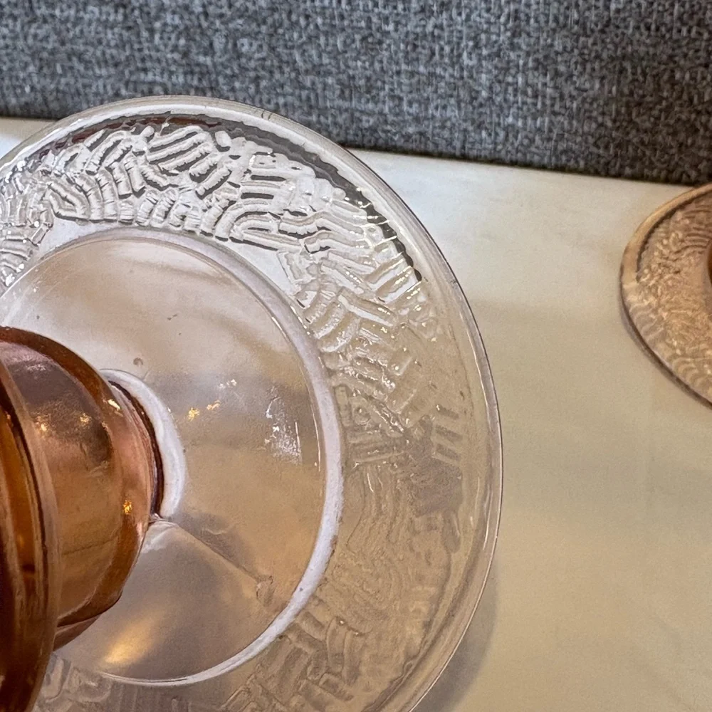 Vintage Pair of Depression‎ Glass Candlestick Holders Light Pink Collectible